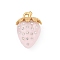 304 Stainless Steel Pendants, Strawberry, with Resin and Rhinestone, Ion Plating(IP), Real 18K Gold Plated, Pink, 31x21.5x15mm, Hole: 2.5mm