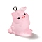 Translucent Resin Pendants, Pig Charm, with Platinum Tone Iron Findings, Pearl Pink, 24x22x16mm, Hole: 2mm