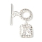 Brass Pave Clear Cubic Zirconia Toggle Clasps, Cadmium Free & Nickel Free & Lead Free, Ring with Square, Silver, 24mm, Hole: 1.2mm, sqare: 10x8x5mm, hole: 1.25mm, bar: 15x4x1.5mm, hole: 1.2mm