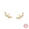 Sterling Sliver Micro Pave Cubic Zirconia Stud Earrings, Leaf, Golden, 11.2mm