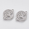 Tarnish Resistant 201 Stainless Steel Links connectors, Laser Cut Links, Flat Round with Tree of Life, Stainless Steel Color, 13x17x1mm, Hole: 1mm