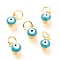Brass Enamel Pendants, Long-Lasting Plated, Real 18K Gold Plated, with Jump Rings, Column with Evil Eye, Light Green, 7x3.5x4.5mm,Jump Ring: 5x0.6mm, 3mm inner diameter.