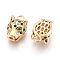 Brass Micro Pave Cubic Zirconia Pendants, Leopard Head, Golden, 16x10x6mm, Hole: 2mm