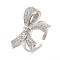 Brass Micro Pave Cubic Zirconia Cuff Rings, Cadmium Free & Lead Free, Bowknot, Platinum, Inner Diameter: 17mm