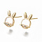 Brass Micro Clear Cubic Zirconia Stud Earring Findings, with Shell and Loop, Nickel Free, Rabbit Shape, Real 18K Gold Plated, 12x7.5mm, Hole: 1mm, Pin: 0.7mm
