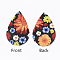 PU Leather Big Pendants, teardrop, with Flower Pattern, Colorful, 55x35x2mm, Hole: 2mm