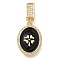 Brass Micro Pave Cubic Zirconia Pendants, with Enamel, Oval, Four Leaf Clover Charms, Black, 30.5x14.5x3mm, Hole: 7x4mm