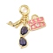 Brass Micro Pave Clear Cubic Zirconia European Dangle Charms, Enamel Large Hole Pendants, High Heels & Glasses & Handbags, Long-Lasting Plated, Rack Plating, Cadmium Free & Lead Free, Real 18K Gold Plated, 35mm, Hole: 4.8mm