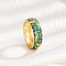 Brass Micro Pave Cubic Zirconia Finger Rings, with Enamel, Flower Pattern, Teal, US Size 8(18.1mm)