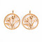 Brass Micro Pave Clear Cubic Zirconia Pendants, Nickel Free, Flat Round with Flower, Real 18K Gold Plated, 23x18.5x4.5mm, Hole: 1.6mm