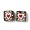 Handmade Lampwork Beads, Square with Heart Pattern, Coffee, 16x15x6mm, Hole: 1.8mm