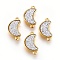 Brass Links Connectors, Nickel Free, with Druzy Resin, Moon, Golden, WhiteSmoke, 18.5~19x10~10.5x3.5~4mm, Hole: 1mm