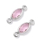Brass Glass Connector Charms, Oval Links, Cadmium Free & Nickel Free & Lead Free, Real Platinum Plated, Pink, 10.5x4x1.5mm, Hole: 1mm