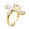 Ion Plating(IP) 304 Stainless Steel Enamel Open Cuff Rings for Women, Cross, Real 18K Gold Plated, Inner Diameter: Adjustable
