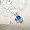 Elegant Brass Marine Blue Enamel Wave Sun Moon Pendant Necklaces, with Clear Cubic Zirconia, Platinum, 15.75 inch(40cm)