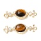 Brass Micro Pave Clear Cubic Zirconia Box Clasps, with Natural Tiger Eye, Oval with Rhombus, Real 18K Gold Plated, 36x11x9mm, Hole: 1.8mm
