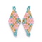 MIYUKI & TOHO Handmade Japanese Seed Beads Links, Loom Pattern, Rhombus, Light Salmon, 32.5~33x12.6~13x1.7~1.8mm, Hole: 1.2~1.4mm