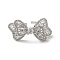 Brass Pave Cubic Zirconia Open Cuff Rings for Women, Cadmium Free & Lead Free, Bowknot, Platinum, US Size 6 3/4(17.1mm)