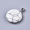 Synthetic Turquoise Pendants, with Platinum Tone Brass Bails, Flat Round, 22~25x19~21x5~7mm, Hole: 3x6mm