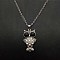 Alloy Jet Rhinestone Cute Creative Owl Pendant Necklaces for Women, Platinum