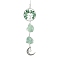 Tree of Life Natural Green Aventurine Pendant Decorations, with Tibetan Style Alloy Pendants and 304 Stainless Steel Cable Chains, 310mm, Pendants: 210x51x26mm