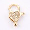Brass Micro Pave Cubic Zirconia Lobster Claw Clasps, Long-Lasting Plated, Golden, 20x13x5mm, Hole: 2x2.5mm
