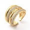 Clear Cubic Zirconia Thick Open Cuff Ring, Brass Jewelry for Women, Cadmium Free & Lead Free, Golden, Inner Diameter: 18mm