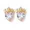 Brass Micro Pave Clear Cubic Zirconia Pendants, Cadmium Free & Lead Free, Crown with Heart, Golden, 18.5x14x7.5mm, Hole: 2x2.5mm