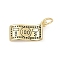 Brass Enamel Pendants, with Jump Ring, 100 Dollar Bill Charms, Rack Plating, Cadmium Free & Lead Free, Lasting Plated, Real 18K Gold Plated, 9x17x2.7mm, Hole: 3.5mm