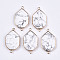 Natural Howlite Links Connectors, with Light Gold Tone Brass Findings, Faceted Polygon, 40.5x23x6mm, Hole: 2mm