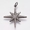 Brass Micro Pave Cubic Zirconia Pendants, Star, Gunmetal, 25x23x3mm, Hole: 3mm