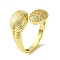 Brass Micro Pave Cubic Zirconia Open Cuff Rings, Cadmium Free & Lead Free, Oval, Real 18K Gold Plated, US Size 7 3/4(17.9mm)