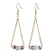 304 Stainless Steel with Natural Fluorite Dangle Earrings, Golden, 60x20mm