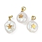 Natural Keshi Pearl Pendants, Teardrop Charms with 316 Stainless Steel Slices, Ion Plating(IP), Real 18K Gold Plated, Floral White, Star, 15~18x10~12x6~7mm, Hole: 2.8mm