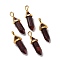 Natural Brecciated Jasper Pointed Pendants, Faceted, with Golden Tone Brass Findings, Lead free & Cadmium Free, Bullet, 27~30x9~10x7~8mm, Hole: 4x3mm