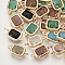 Faceted Glass Links connectors, with Golden Tone Brass Open Back Setting, Rectangle, Mixed Color, 14.5~15.5x7.5x3.5mm, Hole: 1.2mm