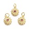 Brass Micro Pave Cubic Zirconia Pendants, with Jump Ring, Sun with Eye, Real 18K Gold Plated, Indian Red, 12.5x10x2.7mm, Jump Rings: 5x0.8mm, Inner Diameter: 3mm