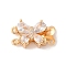 Golden Brass Micro Pave Cubic Zirconia Box Clasps, with Glass, Nickel Free, Butterfly, 2-Strand, 4-Hole, Clear, 17x15x8mm, Hole: 1.2mm & 1.4mm