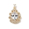 Brass Micro Pave Cubic Zirconia Pendants, Nickel Free, Flower with Oval, Real 18K Gold Plated, Clear, 26.5x19.5x6.5mm, Hole: 2.5x3.5mm