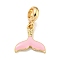 Rack Plating Alloy Enamel Fishtail European Dangle Charms, Large Hole Pendants, Golden, Cadmium Free & Nickel Free & Lead Free, Pearl Pink, 25mm, Hole: 4.6mm, Fishtail: 15.5x16.5x2.5mm