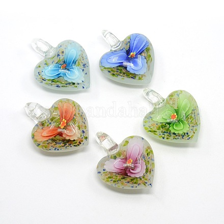 Сердце ручной работы Lampwork подвески LAMP-L028-07-1