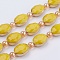 Opaque Glass Beads Strands, with Brass Findings, Faceted, Oval, Golden, Gold, 12x16x7.5mm, Hole: 1mm, about 10pcs/strand, 8.2 inch (21cm)