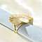 Flower 304 Stainless Steel White Shell Finger Rings for Women, Ion Plating(IP), Real 18K Gold Plated, 26.5x40mm, Inner Diameter: 17mm