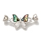 Brass & Abalone & Shell Fold Over Clasps, with Micro Pave Clear Cubic Zirconia, Cadmium Free & Nickel Free & Lead Free, Butterfly, Platinum, 38mm
