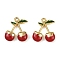 Cherry 304 Stainless Steel Enamel Pendants, Ion Plating(IP), Fruit Charms, Real 18K Gold Plated, Red, 18.5x16x4.5mm, Hole: 1.6mm