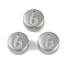 Anti-Tarnish 304 Stainless Steel Beads, Flat Round with Number 6, Stainless Steel Color, 7x3.8mm, Hole: 1.8mm