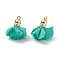 Cloth Pendants, with Acrylic Findings, Flower Charms, Turquoise, 26x22x8mm, Hole: 1.8mm