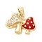 Brass Micro Pave Cubic Zirconia Pendants, with Enamel, Mushroom Charm, Long-Lasting Plated, Cadmium Free & Lead Free, Real 18K Gold Plated, Red, 14.5x19.5x4mm, Hole: 4x3.5mm