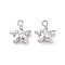 Brass Rhinestone Pendants, Cadmium Free & Nickel Free & Lead Free, Starfish with Shell Charms, Real Platinum Plated, 10.5x8.5x4mm, Hole: 1.2mm