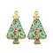 Christmas Theme Rack Plating Alloy Pendants, with Enamel, Golden, Christmas Trees Charm, Lime Green, 31x17x1.5mm, Hole: 1.8mm